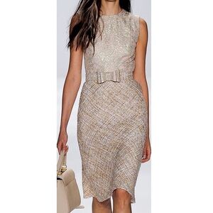 Badgley Mischka Gold Lace and Tweed Sheath Dress Metallic/Pink 4